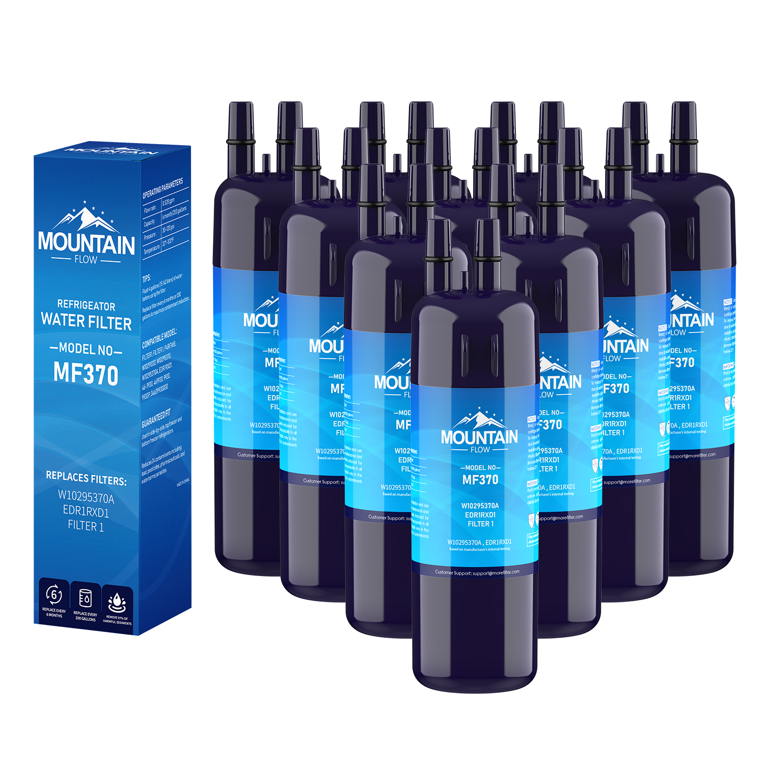 W10295370A Compatible 9081, P4RFWB, P8RFWB2L Water Filter, by MountainFlow, 10Packs