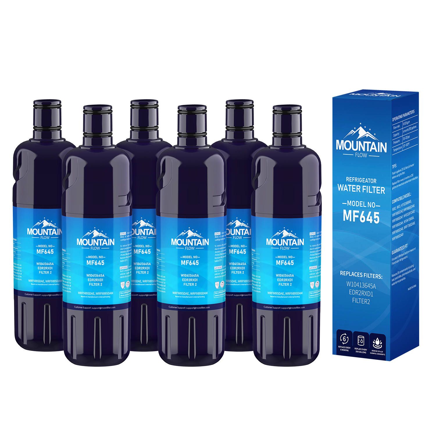 EDR2RXD1 Water Filter Compatible Filter 2, W10413645A , 46-9082, P6RFWB2, by MountainFlow, 6Packs
