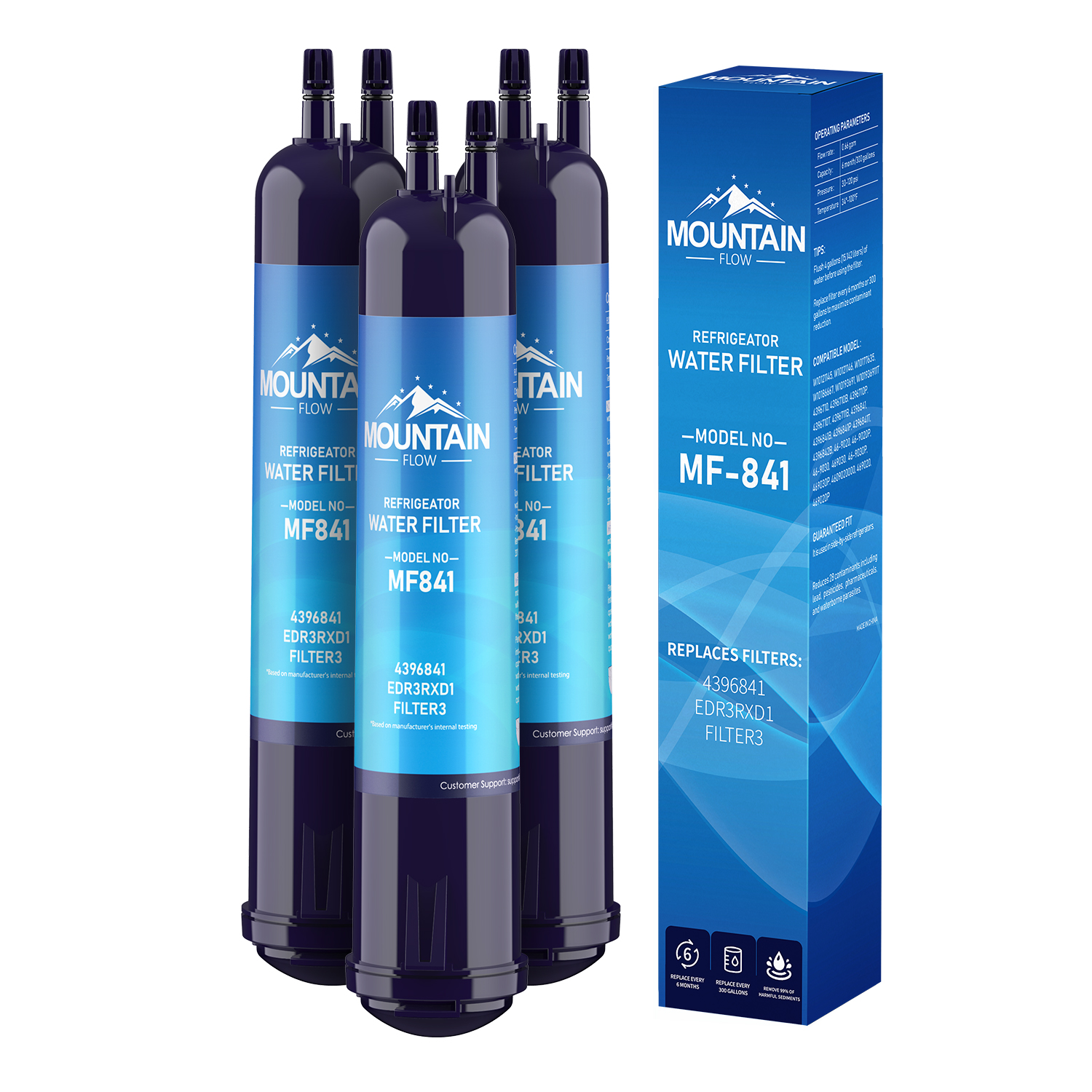EDR3RXD1 Water Filter Replacement 4396841, 4396710, 9083, 9030 Fridge Filter, by MountainFlow, 3Packs