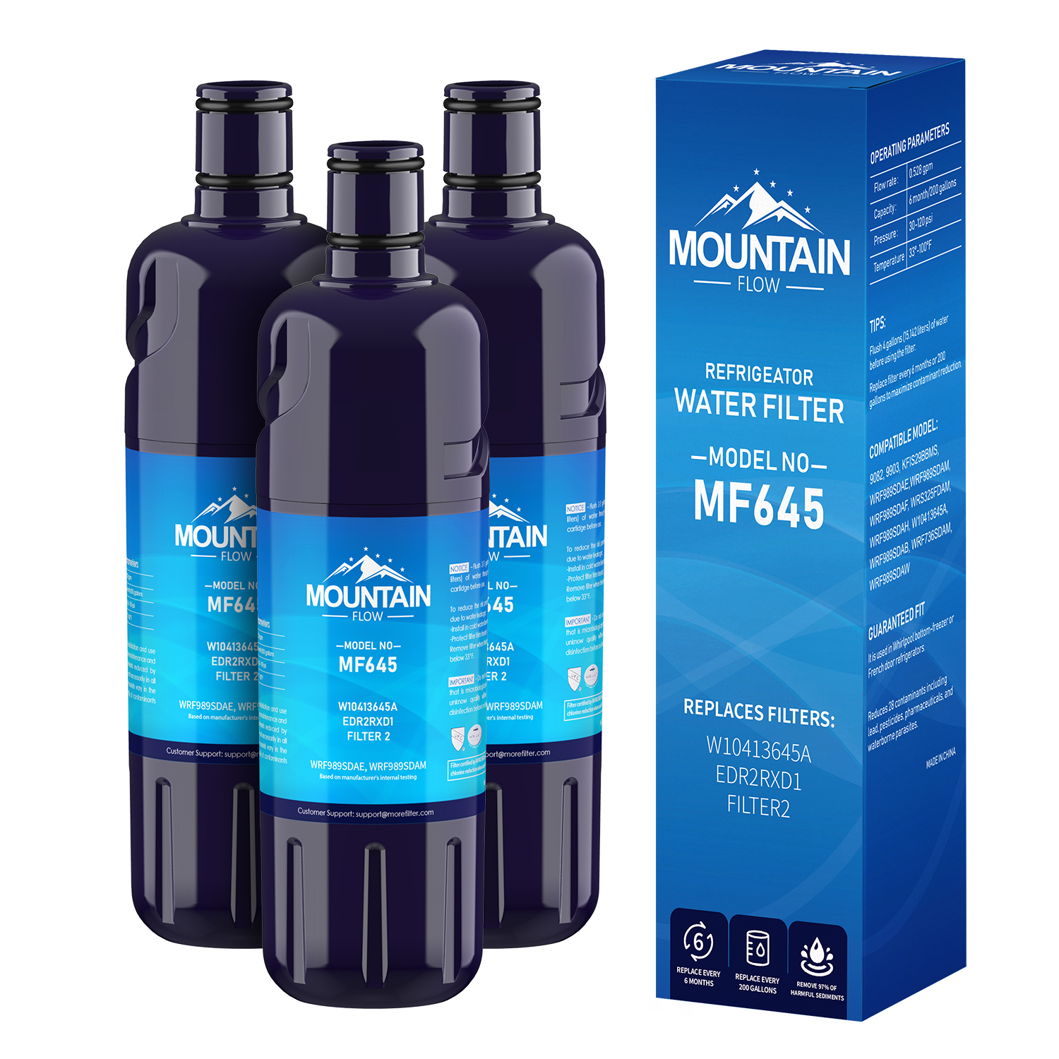 EDR2RXD1 Water Filter 2 Replacement P9RFWB2L, P9WB2L, 9082 Water Filter, by MountainFlow, 3Packs