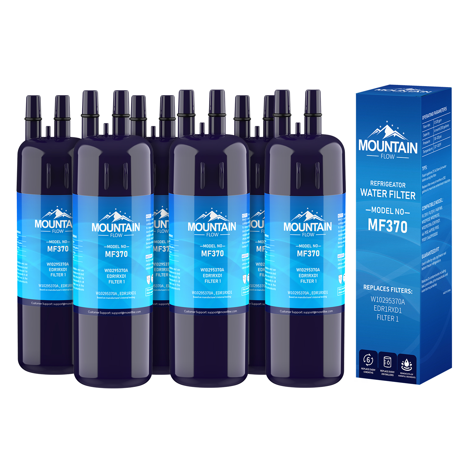W10295370A Compatible EDR1RXD1 Filter 1, 46-9081 Water Filter, by MountainFlow, 6Packs