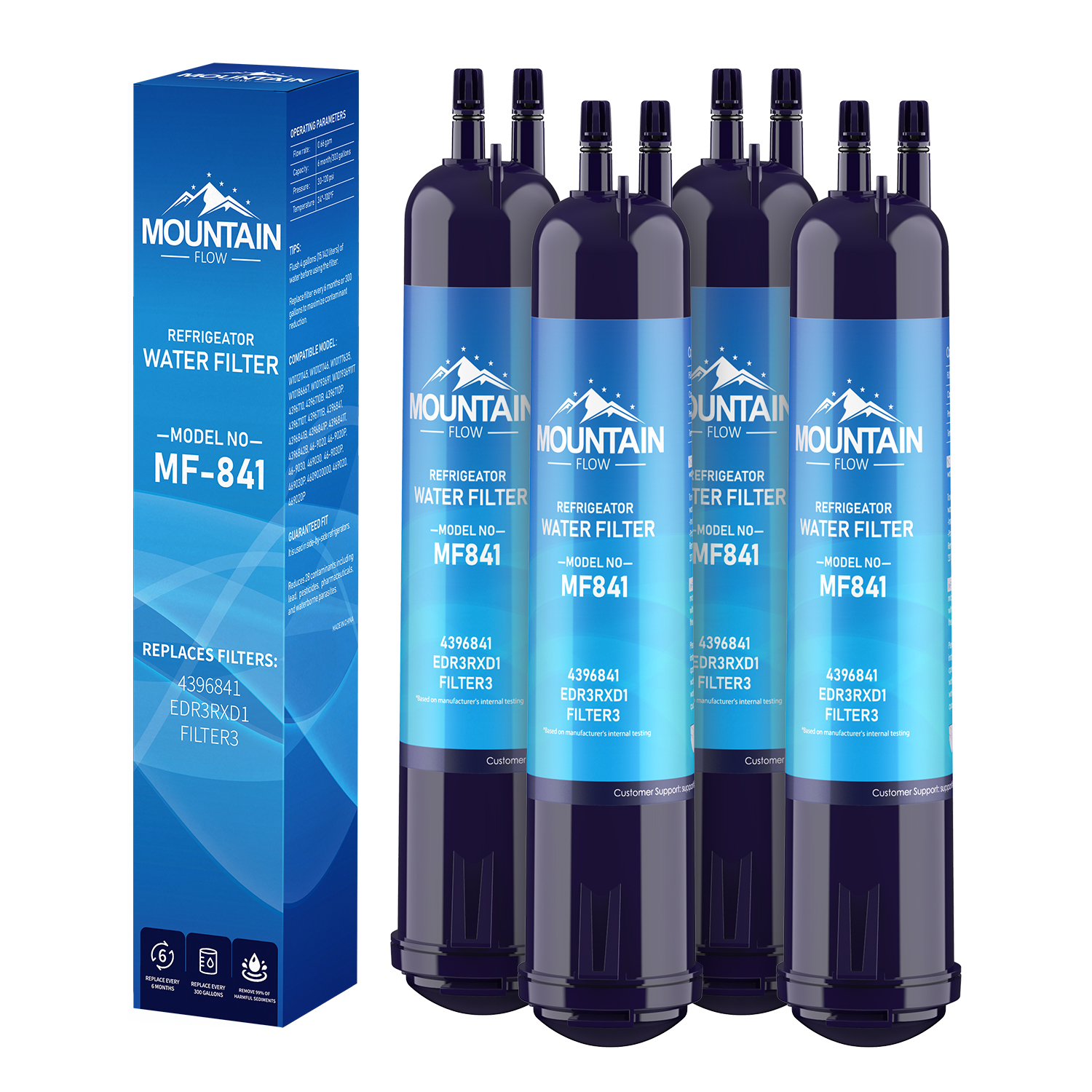 4396841, 4396841B Water Filter fits EDR3RXD1 Filter 3, 9083, by MountainFlow 4Packs