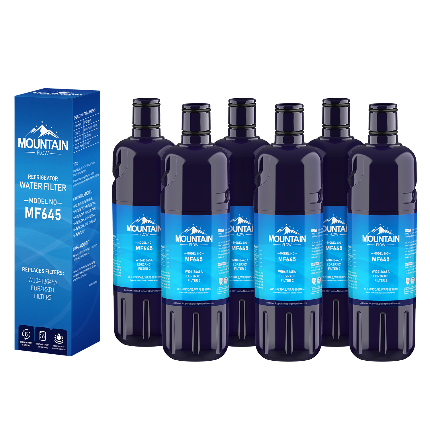 EDR2RXD1 Filter 2 Compatible  W10413645A, 9082, 46-9082 Water filter, by MountainFlow, 6Packs