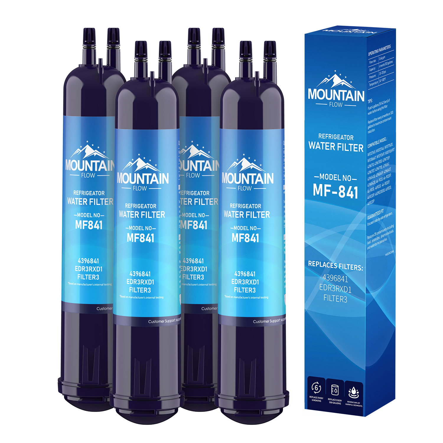4396841 & 4396710 Water Filter Compatible EDR3RXD1 Filter 3, W10186667, by MountainFlow, 4Packs