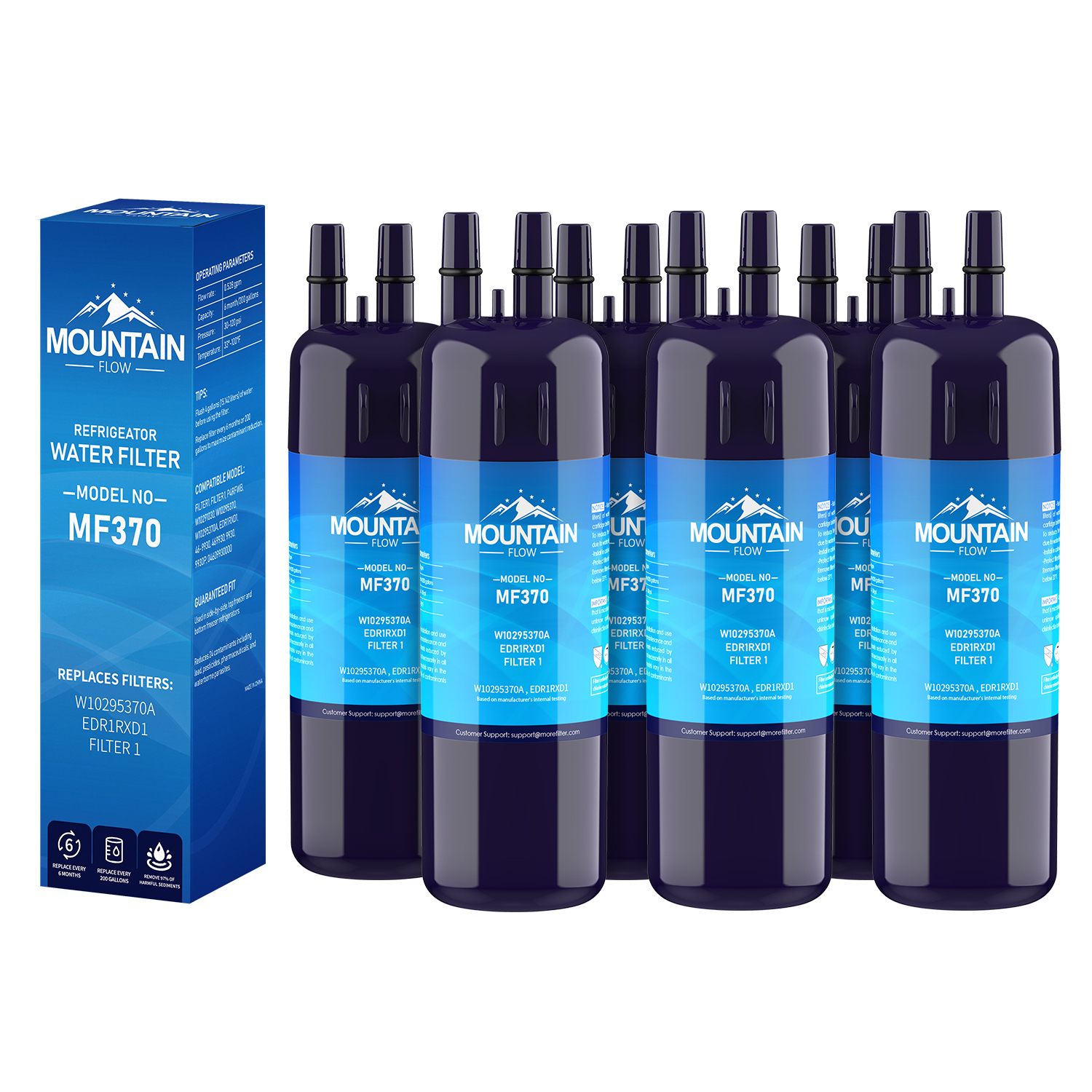 EDR1RXD1 Refrigerator Filter 1 Replacement W10295370A, 9081 Water Filter, by MountainFlow, 6Packs