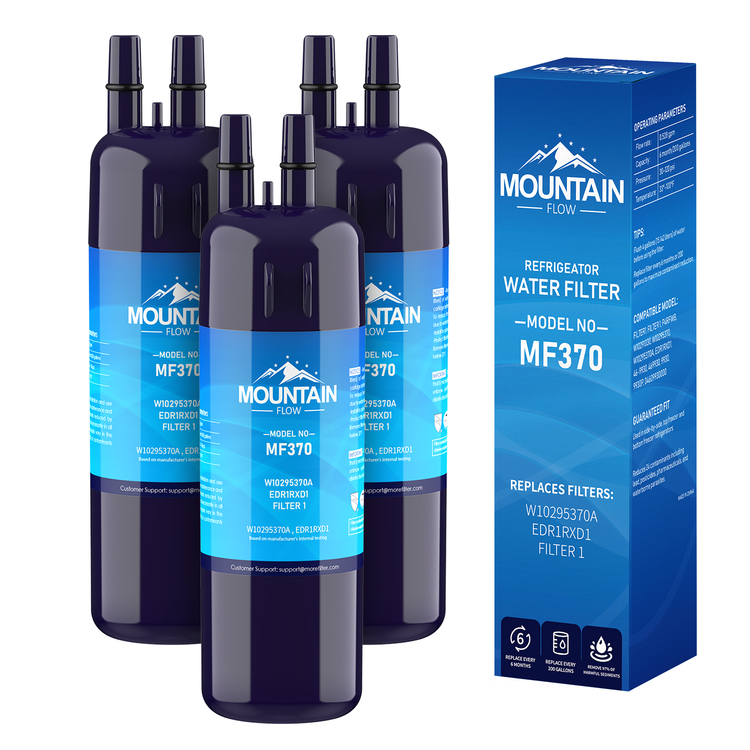 EDR1RXD1 Filter 1 Water Filter Replacement W10295370A, 9081, 9930, by MountainFlow, 3Packs