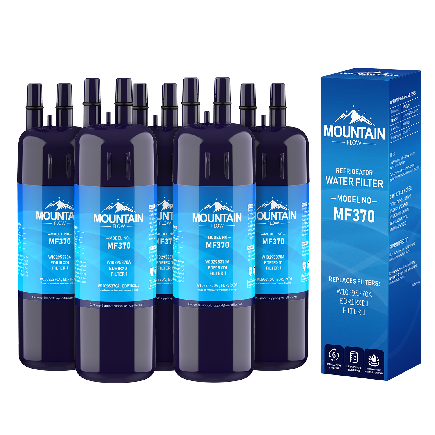 W10295370A Replacement EDR1RXD1, 9081, P4RFWB Water Filter, by MountainFlow, 5Packs