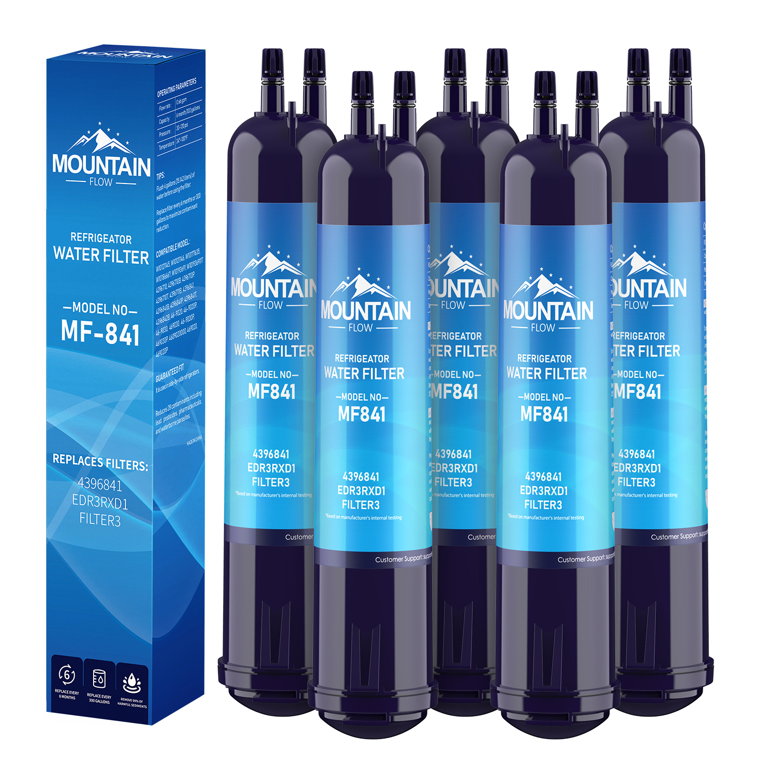 4396841, EDR3RXD1 Water Filter Compatible  9083, 9930, T1RFKB1, T1RFWB2, by MountainFlow, 5Packs