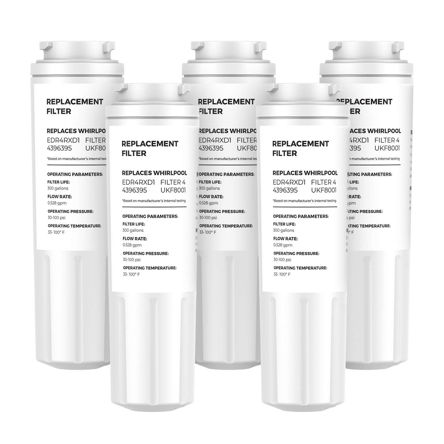 Replacement for EDR4RXD1, UKF8001, 4396395, Filter 4 Water Filter 5 Packs Made by sellfilter